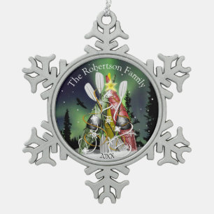 Kayak Christmas Tree Aurora Borealis Snowflake Pewter Christmas Ornament