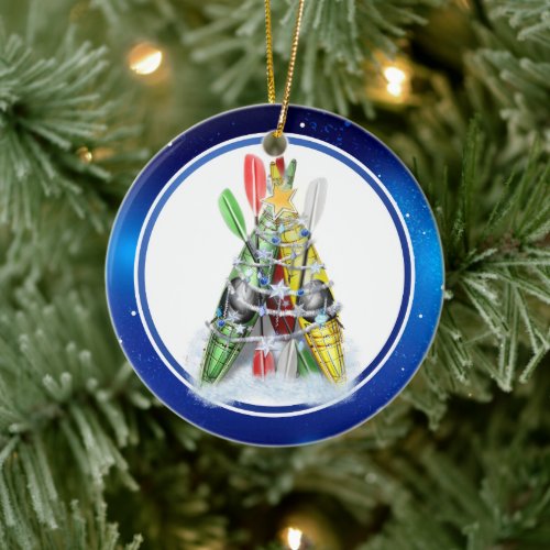 Kayak Christmas Tree Ceramic Ornament