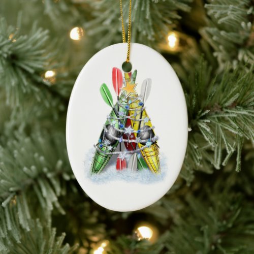 Kayak Christmas Tree Ceramic Ornament