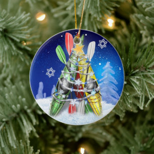 Kayak Christmas Tree Ceramic Ornament