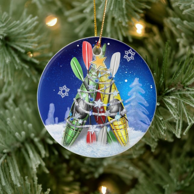 Kayak Christmas Tree Ceramic Ornament (Tree)