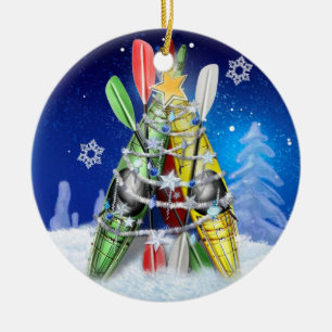 Kayak Christmas Tree Ceramic Ornament