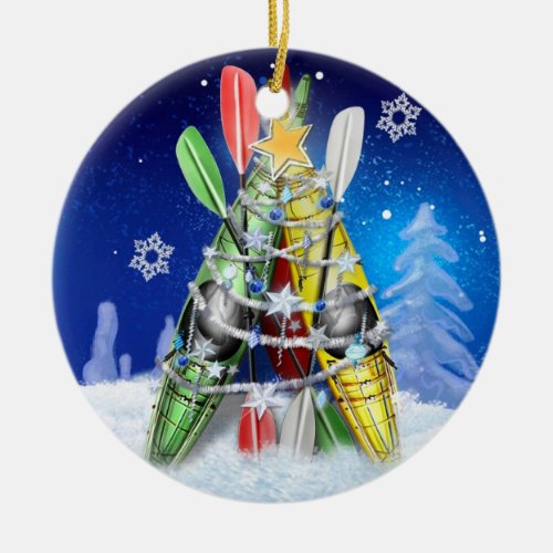 Kayak Christmas Tree Ceramic Ornament