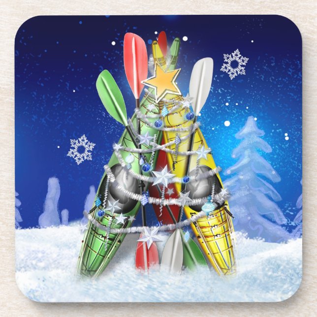 Kayak Christmas Tree Drink Coaster (Front)