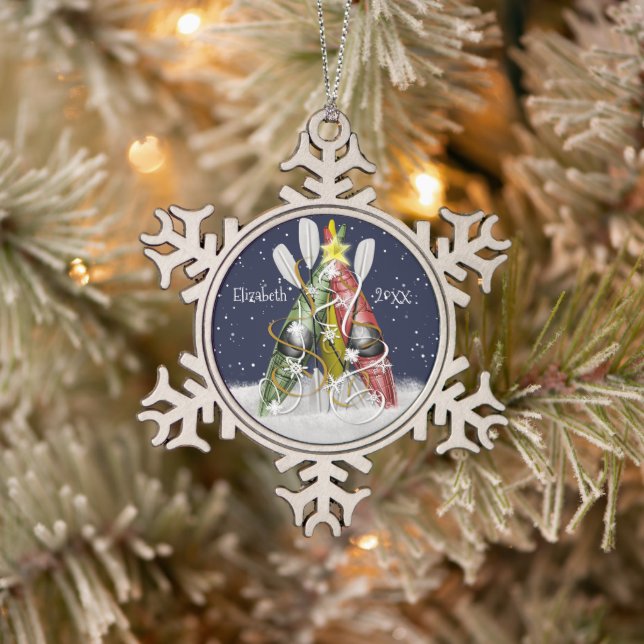 Kayak Christmas Tree kayaking gifts personalized Snowflake Pewter Christmas Ornament (Tree)