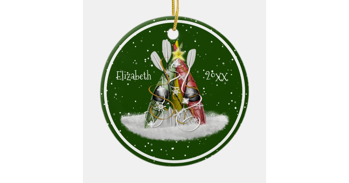 Kayak Christmas Tree kayaks paddles personalized Ceramic Ornament