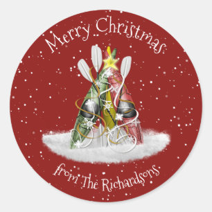 Kayak Christmas Tree kayaks paddles personalized Classic Round Sticker