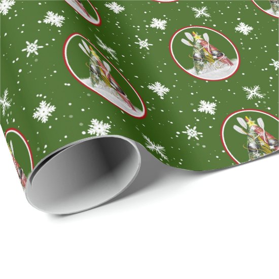 Kayak Christmas Tree pattern festive kayaks green Wrapping Paper