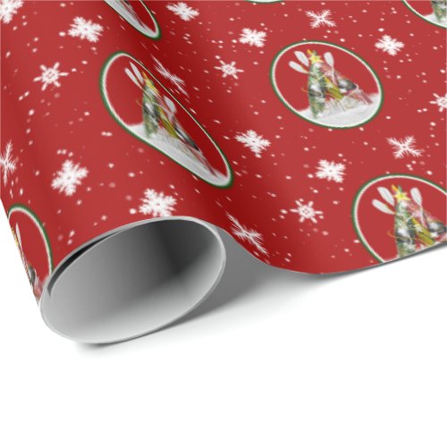 Kayak Christmas Tree pattern festive kayaks red Wrapping Paper