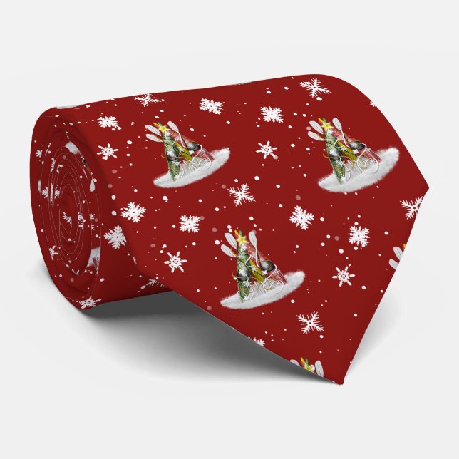 Kayak Christmas Tree pattern monogrammed Neck Tie (Rolled)
