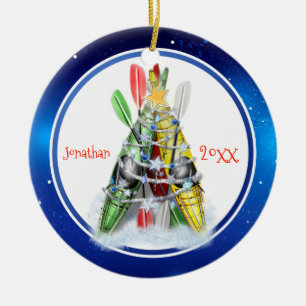 Kayak Christmas Tree personalized Ceramic Ornament
