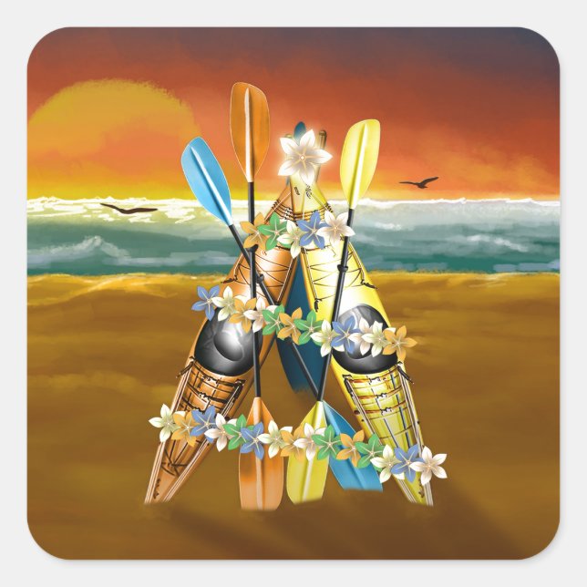 Kayak Christmas Tree - Tropical Square Sticker (Front)