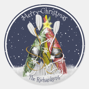 Kayak Christmas Tree wintertime kayaking paddling Classic Round Sticker