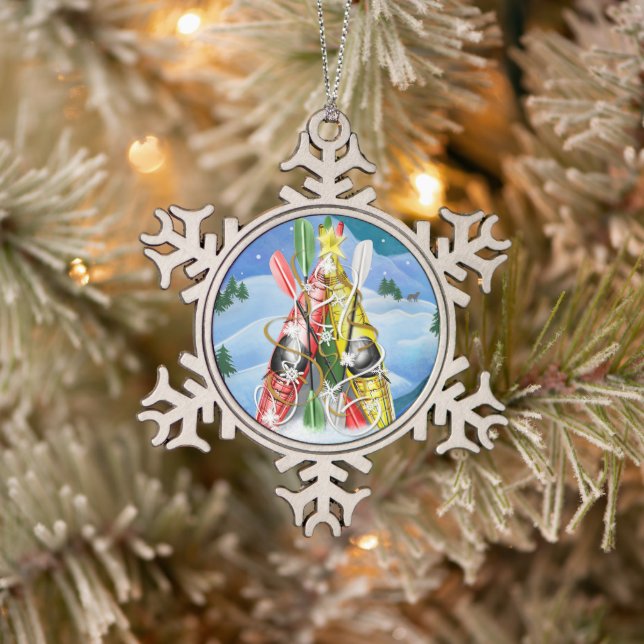 Kayak Christmas Tree Wonders of Nature Snowflake Pewter Christmas Ornament (Tree)