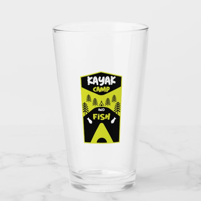 Kayak fish and camp fishing trip gifts    glass (Front)