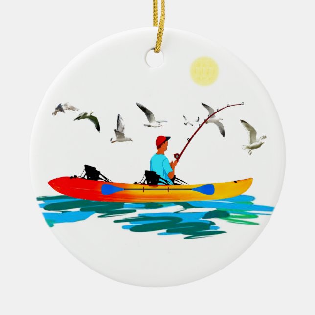 Kayak Fishing Ceramic Ornament (Front)