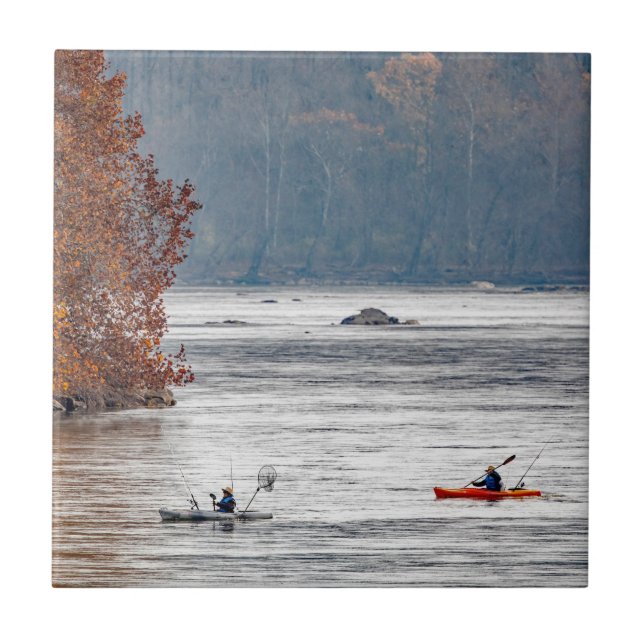 Kayak Fishing Ceramic Tile (Front)
