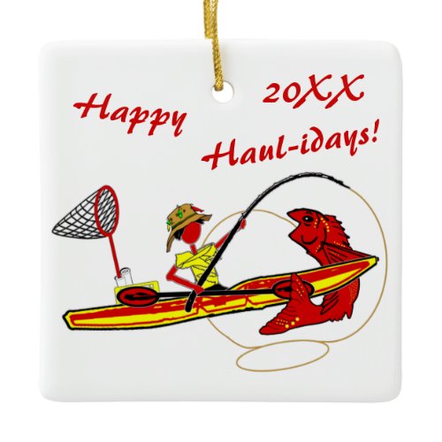 Kayak Fishing Holiday Ceramic Ornament