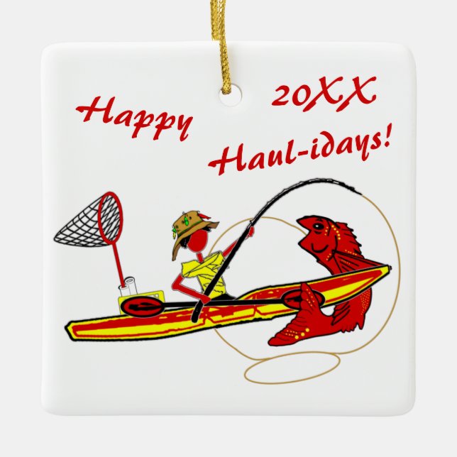 Kayak Fishing Holiday Ceramic Ornament (Front)