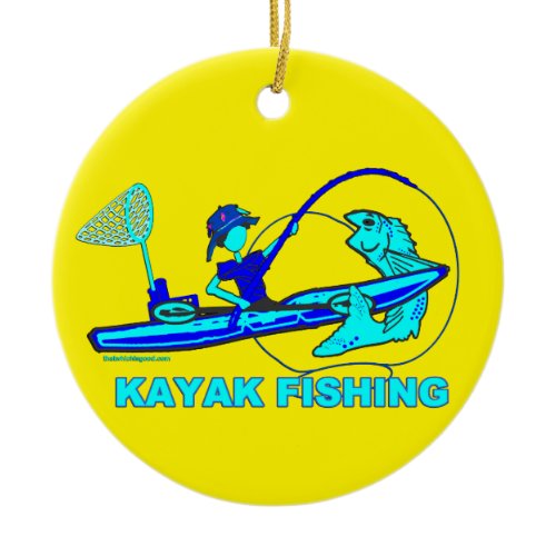Kayak Fishing Royal Blue Aqua Ceramic Ornament
