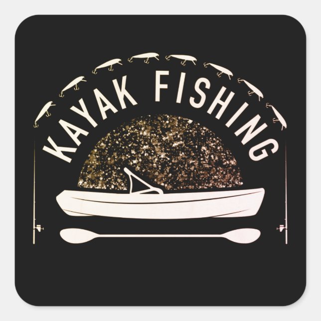 Kayak Fishing Vintage Text Kayak Fisherman Square Sticker (Front)