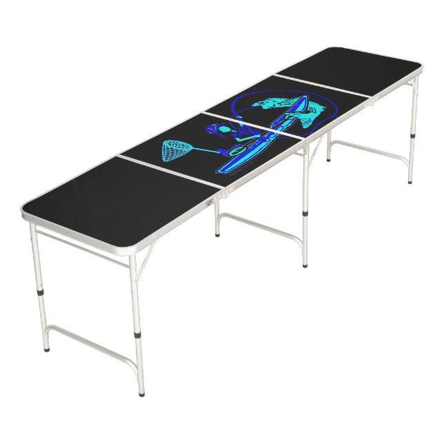 Kayak Fishing Yellow Neon Blues Beer Pong Table (Angled)