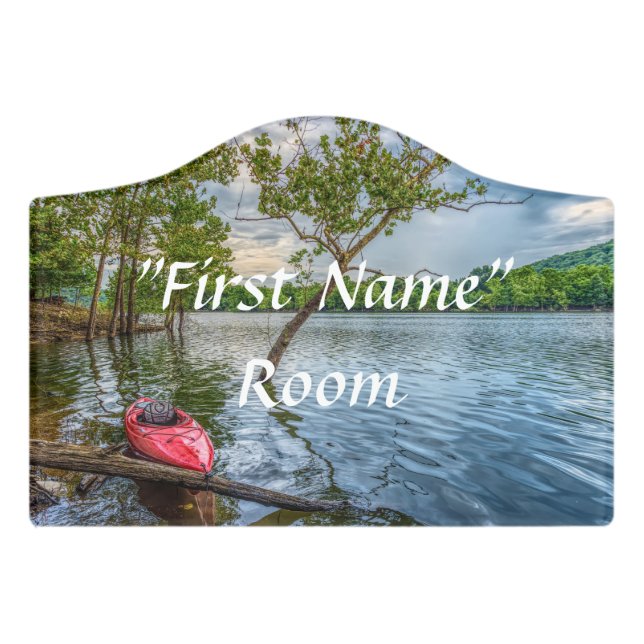Kayak Floating On Table Rock Lake Door Sign (Small Crest Front)