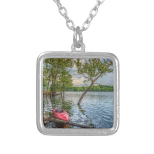 Kayak Floating On Table Rock Lake Silver Plated Necklace