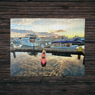 Kayak Floating Over Clouds and Sunset Reflection