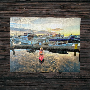 Kayak Floating Over Clouds and Sunset Reflection Jigsaw Puzzle