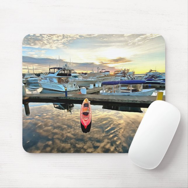 Kayak Floating Over Clouds and Sunset Reflection Mouse Pad (With Mouse)