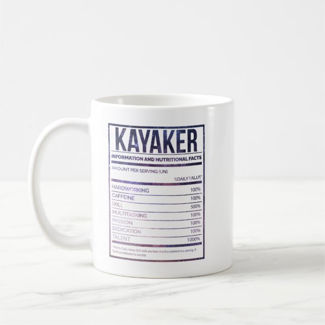Kayak Funny Kayaking Nutrition Label Coffee Mug (Left)
