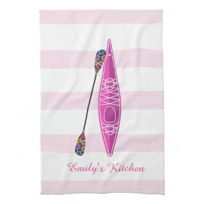 Kayak Girl Pink Stripes Kitchen Towel