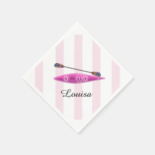 Kayak Girl Pink Stripes Paper Napkins