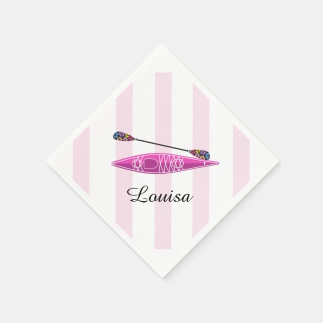 Kayak Girl Pink Stripes Paper Napkins (Corner)