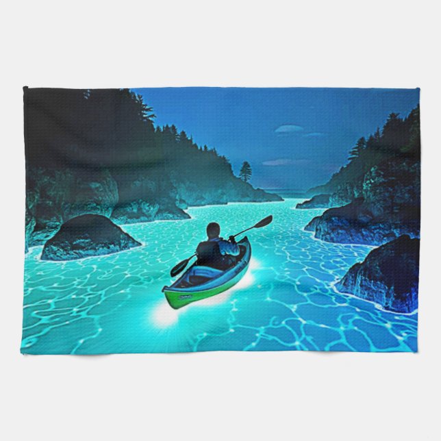 Kayak in Glowing Water Design Kitchen Towel (Horizontal)
