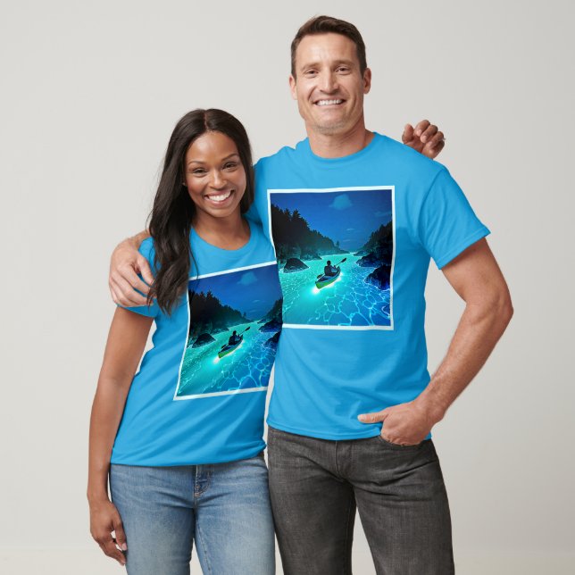Kayak in Glowing Water Design T-Shirt (Unisex)