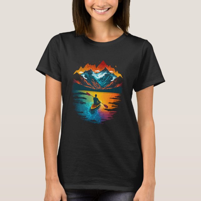 Kayak Kayaker Kayaking on the Canoe Lake Mountains T-Shirt (Front)