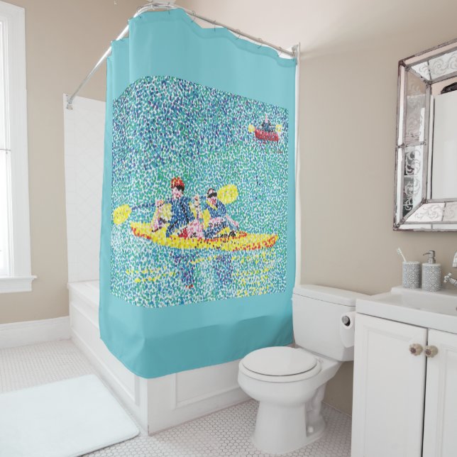 Kayak Kayaking in Pointillism - Shower Curtains (In Situ)