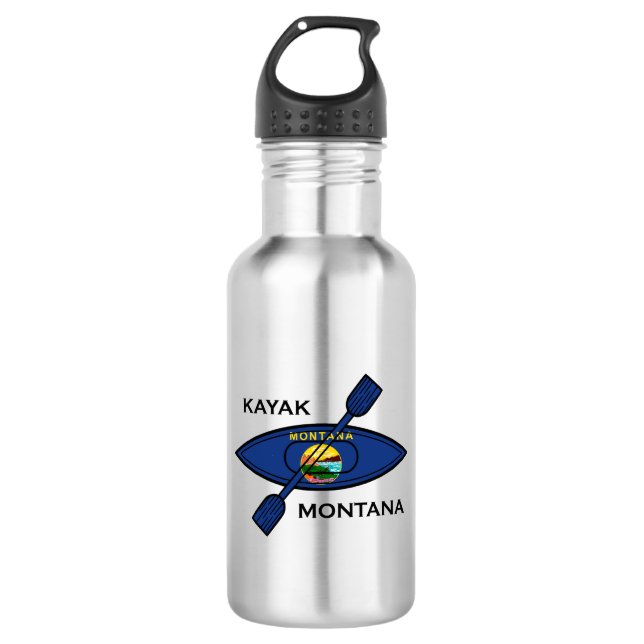 Kayak Montana Flag Stainless Steel Water Bottle (Front)