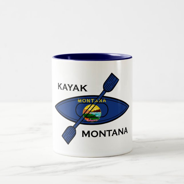 Kayak Montana Flag Two-Tone Coffee Mug (Center)
