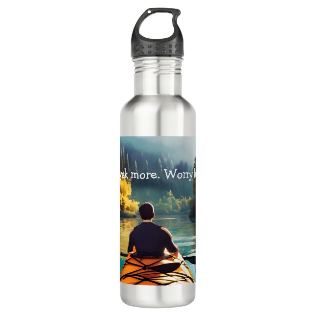 Kayak more, Worry less | Kayaking Quote and Art Stainless Steel Water Bottle (Front)