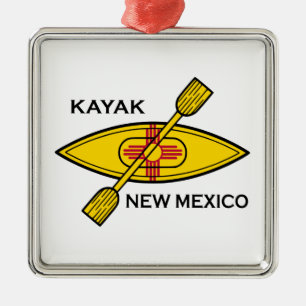 Kayak New Mexico Flag Metal Ornament