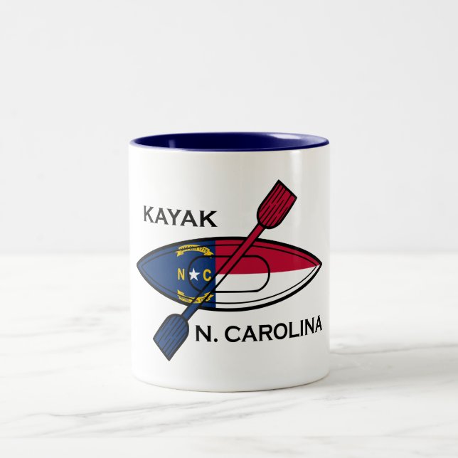 Kayak North Carolina Flag Two-Tone Coffee Mug (Center)