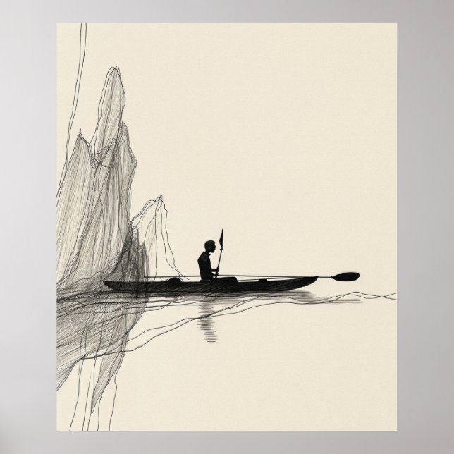 Kayak ocean lake minimalist line art poster (Front)
