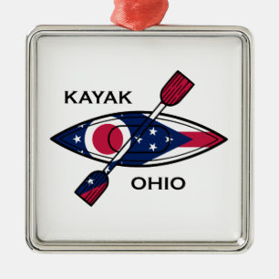 Kayak Ohio Flag Metal Ornament
