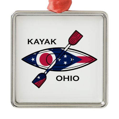 Kayak Ohio Flag Metal Ornament