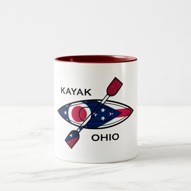 Kayak Ohio Flag Two-Tone Coffee Mug (Center)