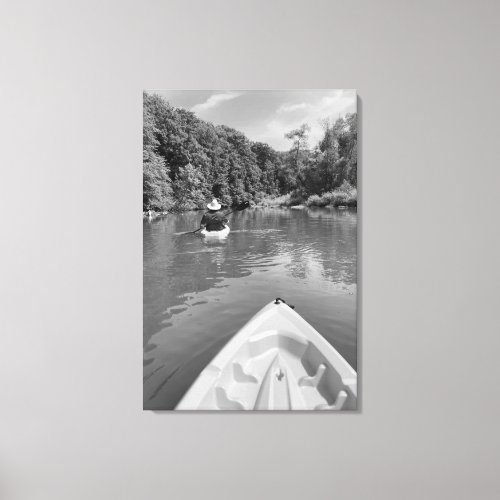Kayak on Calm Water Black and White Canvas Print