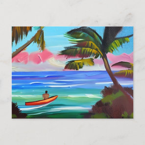 Kayak, Palm Trees and Ocean | Just Saying Hi Postcard